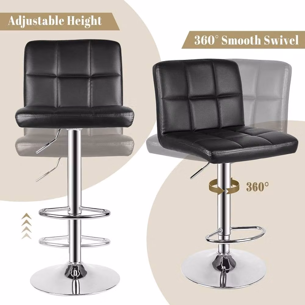 Gartistgo Set of 2 Adjustable Swivel Bar Stools in Black PU Leather – 4