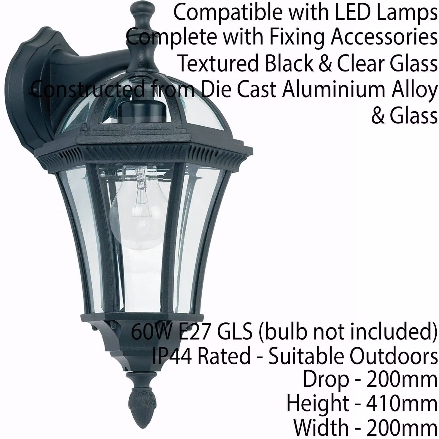 Loops 2 Pack IP44 Outdoor Wall Lanterns in Matt Black and Transparent Glass – 3