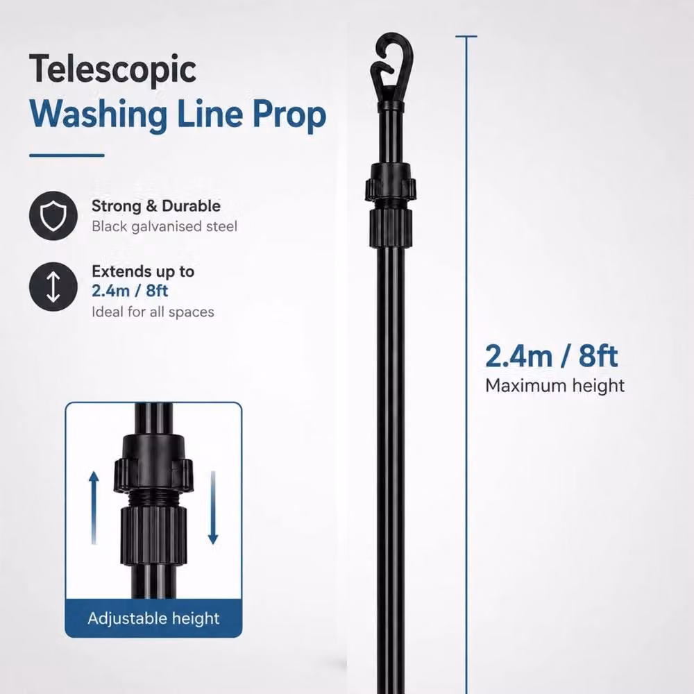 FLAVORA 4pcs 2.4m Telescopic Extendable Outdoor Washing Line Prop in Black, W/D/H: 100 x 15 x 15 cm – 2