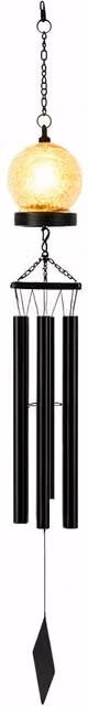 Gardenwize Solar Powered Black Crackle Glass Wind Chime with Warm White LED, Diameter: 12 cm