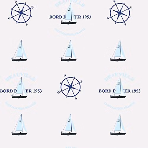 Galerie Deauville 2 Boats Design Non-Woven Wallpaper, Beige and White, W: 53 cm, L: 10 m – 1