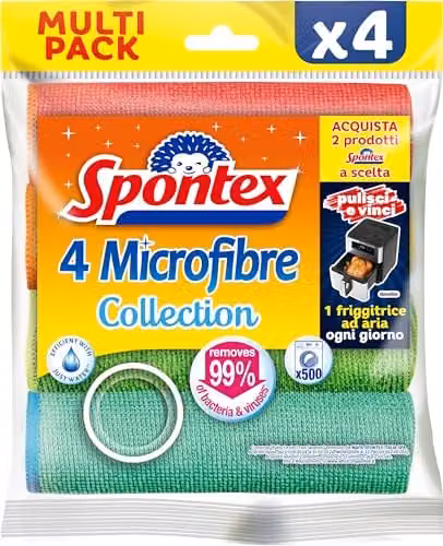 Spontex Microfibre Cleaning Cloths, Multicolour, 4 Pack, 30 x 30 cm