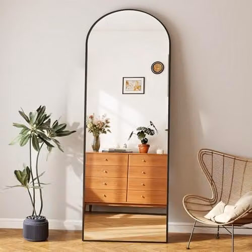 Levede Modern Rectangular Full Length Mirror in Black or Gold, Freestanding or Wall Mounted, H 165 cm x W 60 cm – 1