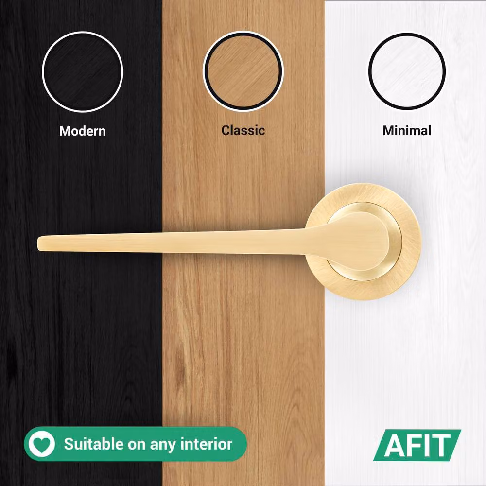 AFIT Satin Brass Bathroom Door Handle Set with Lock and Hinges in Gold – 5