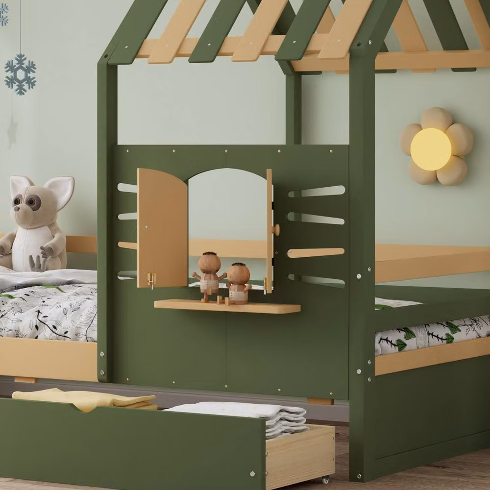 STILVORA Modern Childrens Bed Frame with Drawers in Green Finish, W/D/H: 90 x 190 x 166 cm – 5