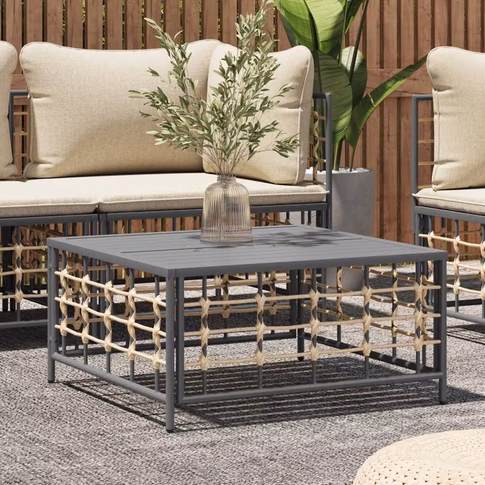 Berkfield Home Anthracite Poly Rattan Garden Table in Dark Grey, W/D/H: 70 x 70 x 34 cm – 2