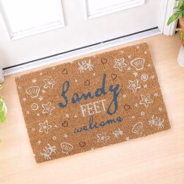 Kingsbury Gifts Nautical Sandy Feet Natural Coir Welcome Doormat, Blue and Brown, W: 60 cm, D: 40 cm
