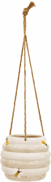 Betley Butterfly Ceramic Honeybee Hanging Planter, Yellow and White, Diameter: 15 cm
