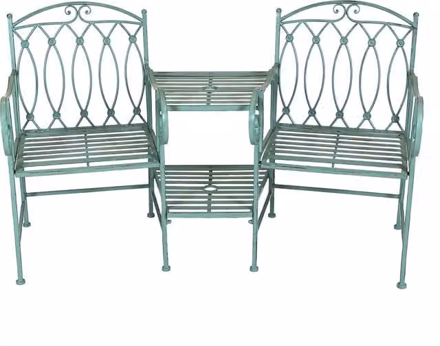 Charles Bentley Rustic Metal Companion Seat for Two in Matt Green