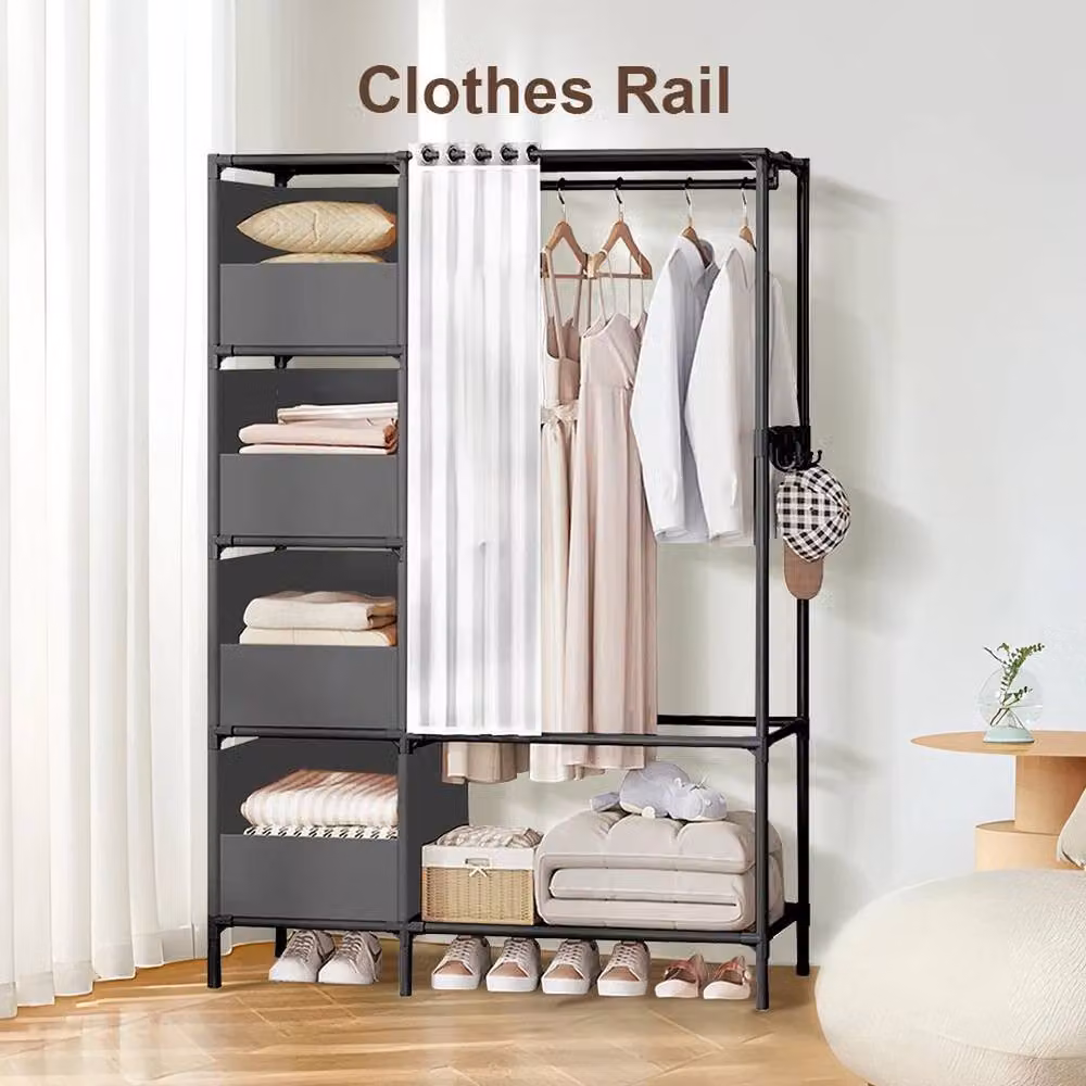 FLAVORA Matt Black Metal Clothes Rail with Continuous Linear Rail – 2