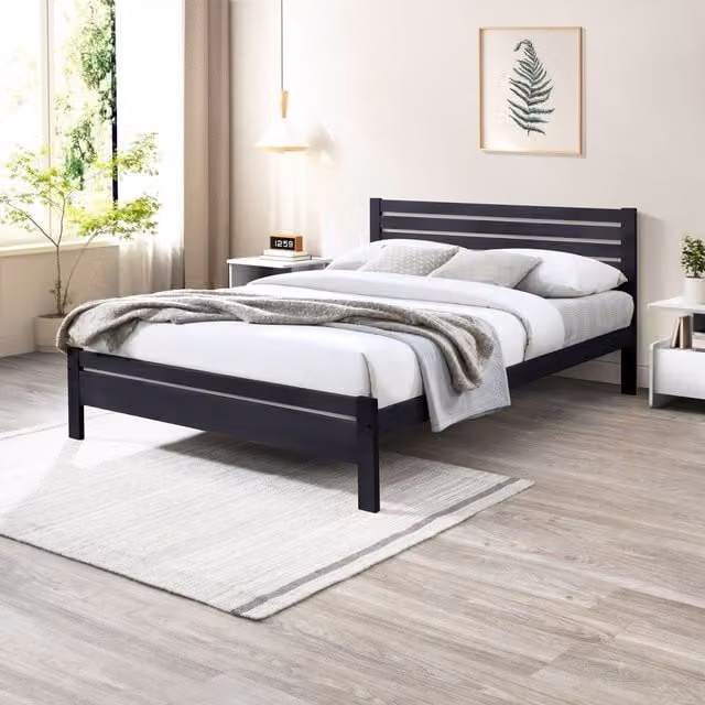 FurnitureboxUK Dylan Scandinavian Double Bed Frame in Solid Rubber Wood, Grey