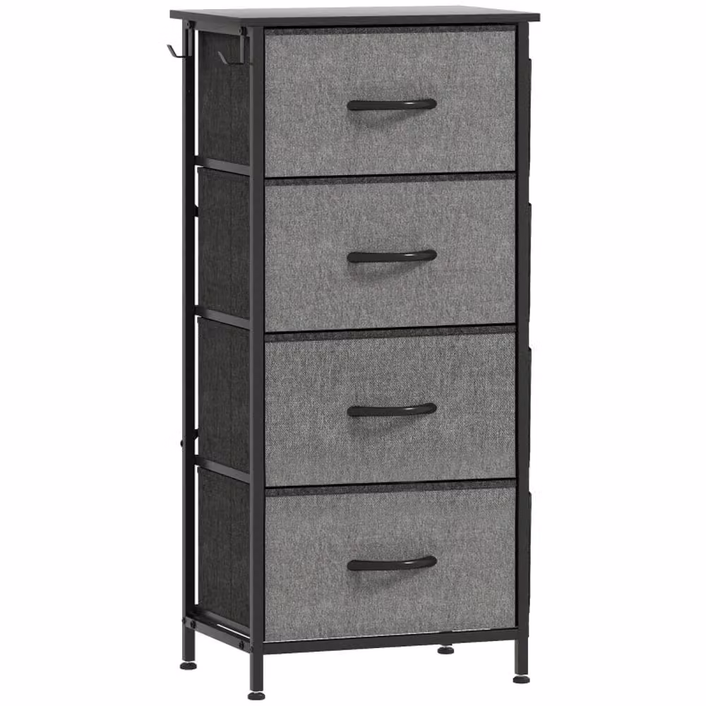 STILVORA Modern Grey Chest of Drawers with 4 Fabric Drawers and Steel Frame – 4