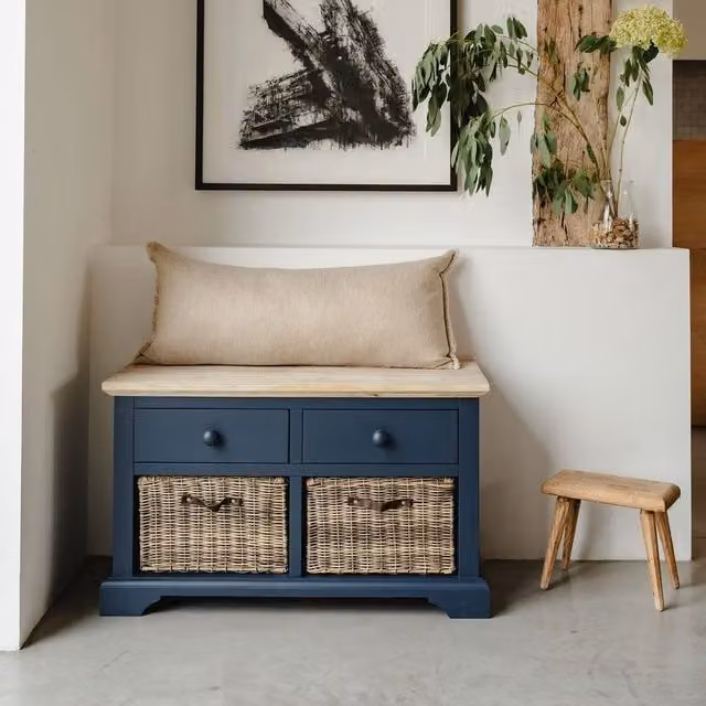 Florence Storage Bench with 2 Baskets in Navy Blue