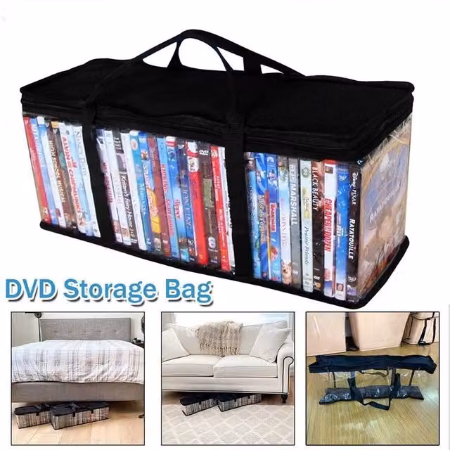 Havendro 2 Large Transparent Zip Carry Bags for DVD and CD Storage in Black, W/D/H: 50 x 50 x 5 cm – 1
