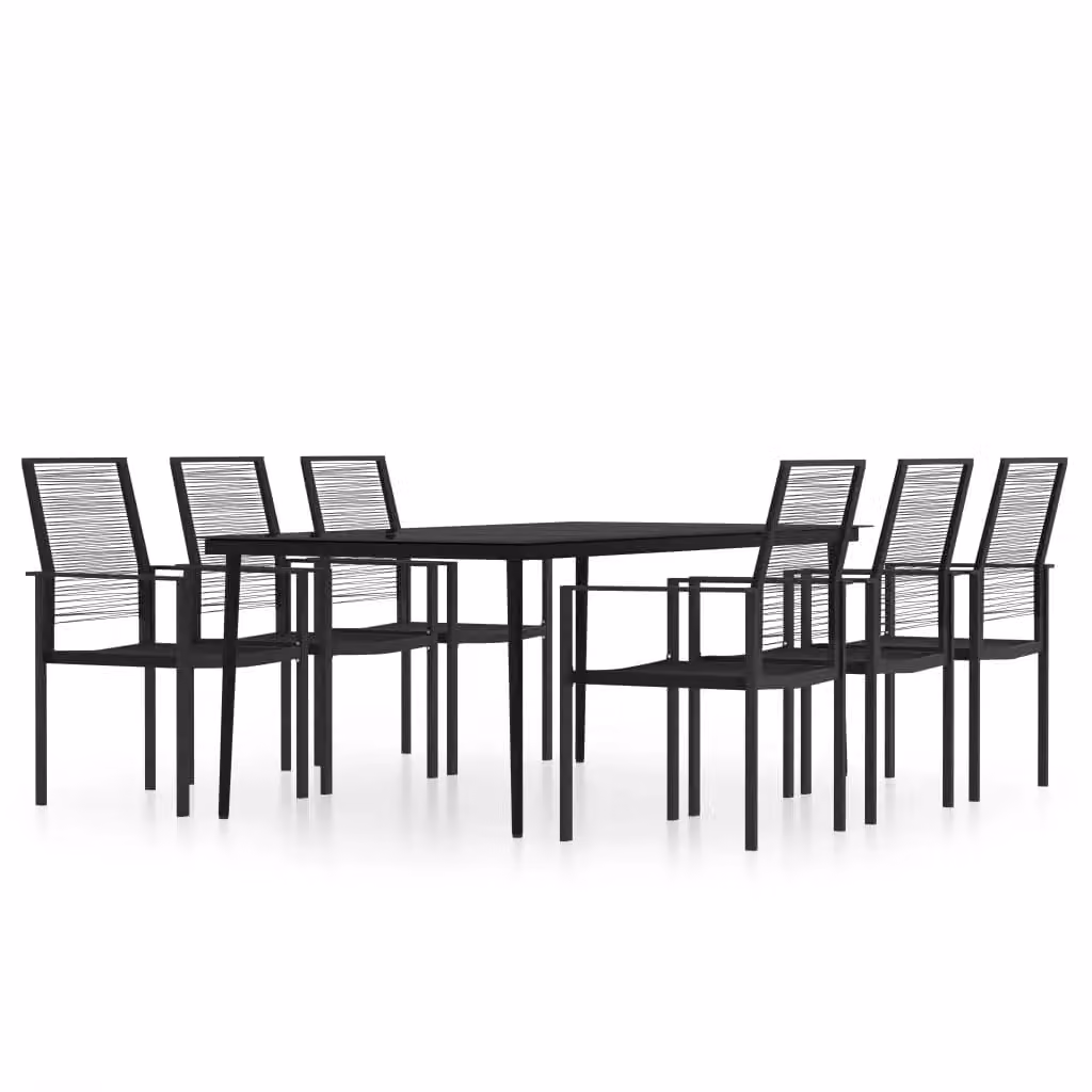 Berkfield Home 7 Piece Modern Garden Dining Set in Black Matt Powder Coated Steel and Glass – 2
