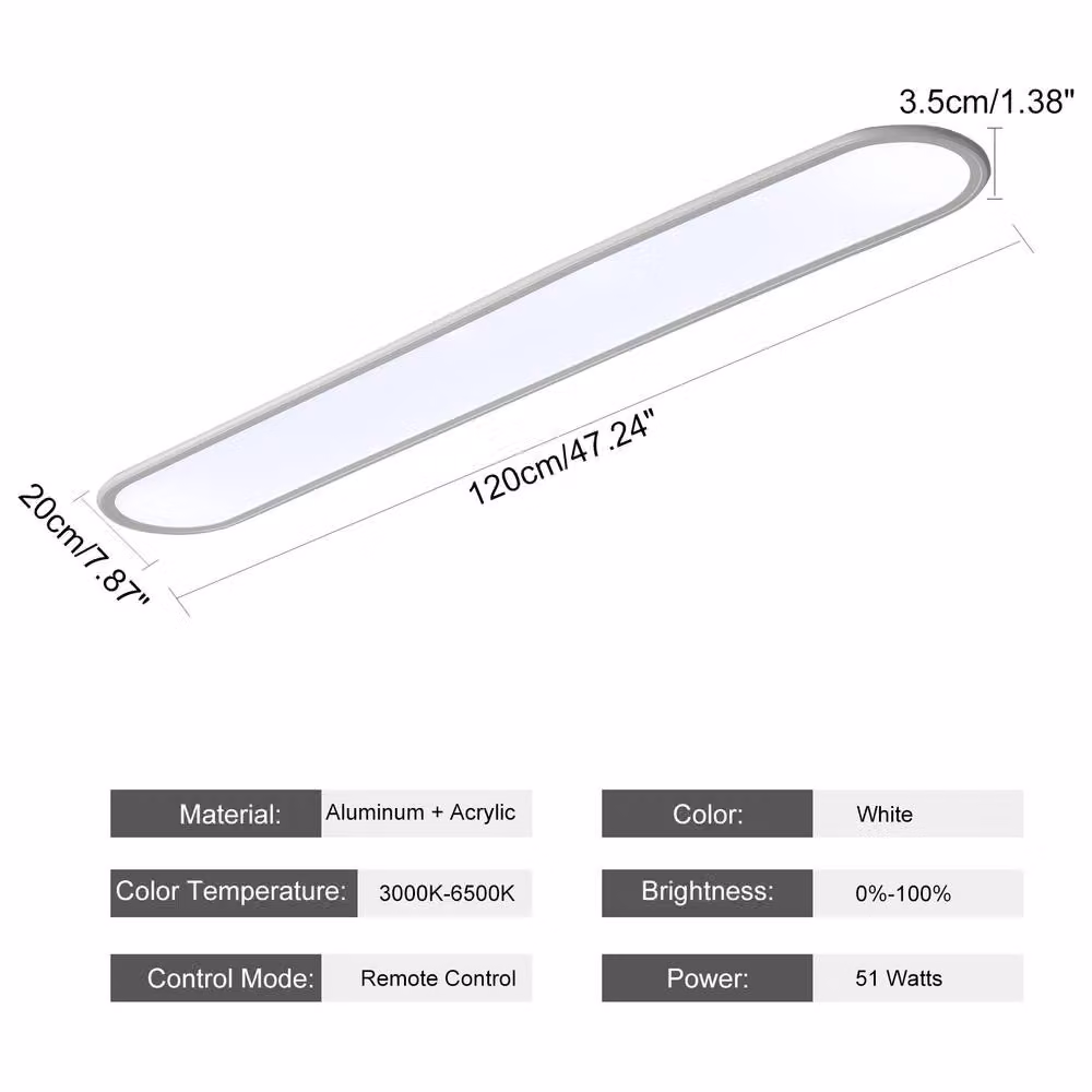 NIVOR Dimmable LED Ceiling Light, White, W: 120 cm – 2