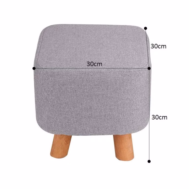 VOGREX Round Padded Wooden Ottoman Footstool in Grey with Removable Fabric Cover