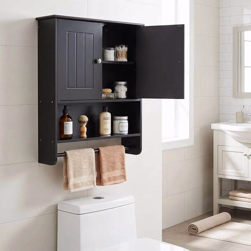 VOGREX Modern Matt Black 2-Door Wall Mounted Kitchen and Bathroom Cabinet with Internal Shelves W/D/H: 70 x 60 x 2 cm – 4