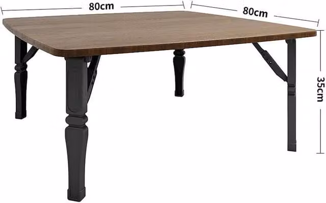 FORGEVIO Large Foldable Japanese Coffee Table in Brown, W/D/H: 80 x 80 x 35 cm