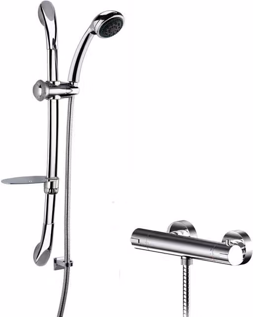 Balterley Thermostatic Shower Bar Valve and Luxury Curved Slider Rail Kit in Chrome Silver