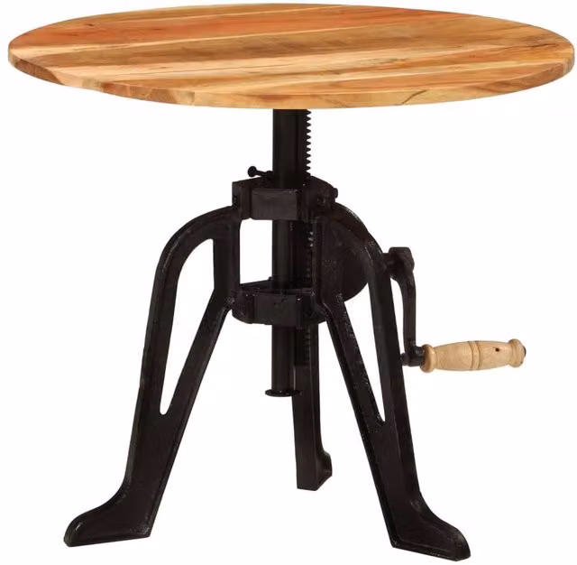 Berkfield Home Height Adjustable Round Side Table in Brown Acacia Wood and Cast Iron, W/D/H: 60 x 60 x 42-62 cm – 1