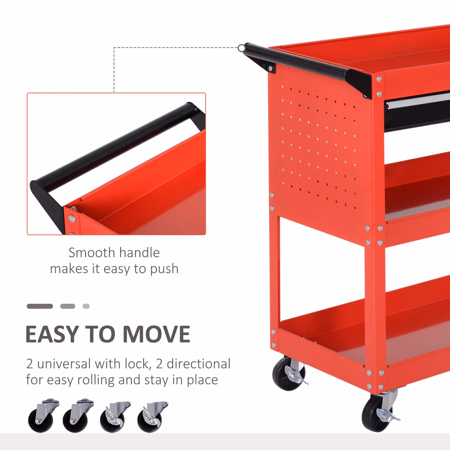 DURHAND 3-Tier Tool Trolley Storage Cart with Drawer, Red – 4