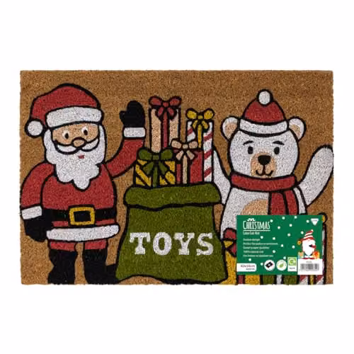 JVL Christmas Santa Coir Entrance Doormat, Multicolour, W/D: 40 x 58 cm