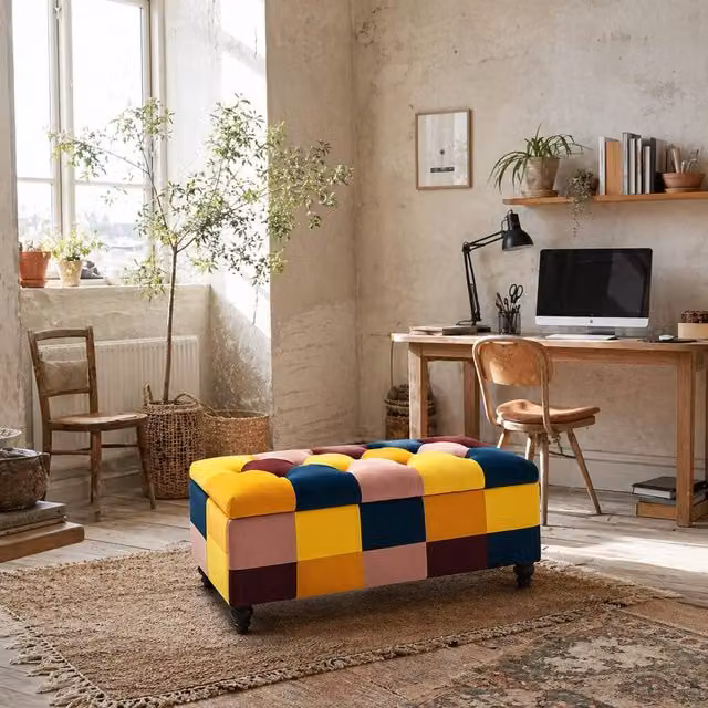 Wyld Haus Tava Multicolour Velvet Storage Bench with Wooden Legs, W114 x D47 x H47 cm