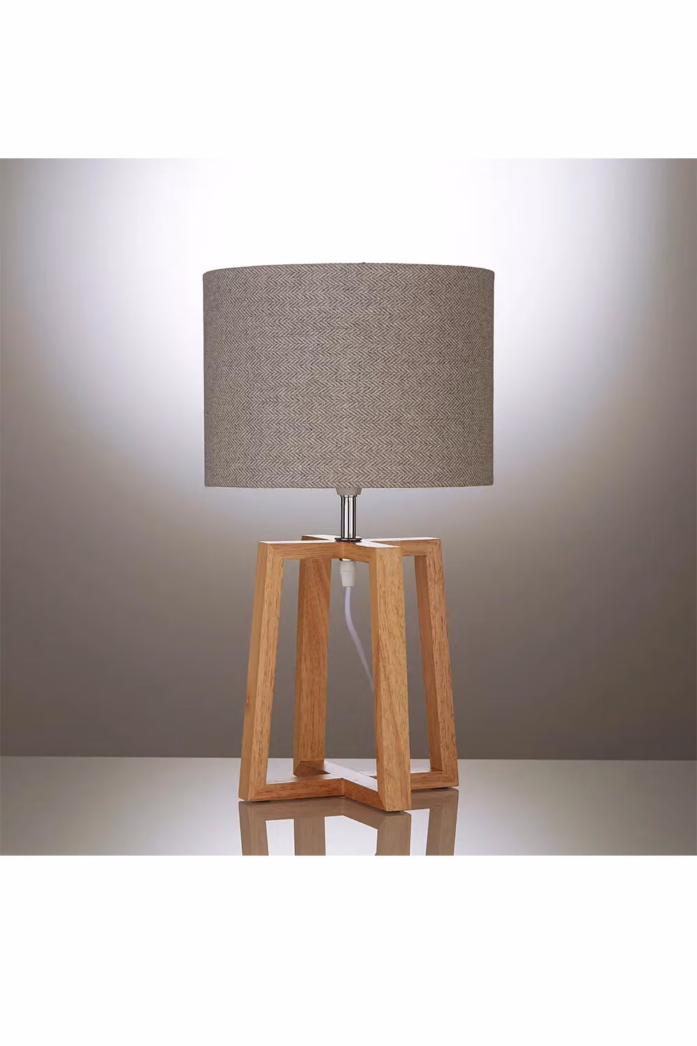 K LIVING Natural Wooden Table Lamp with Grey Linen Look Fabric Shade – 3