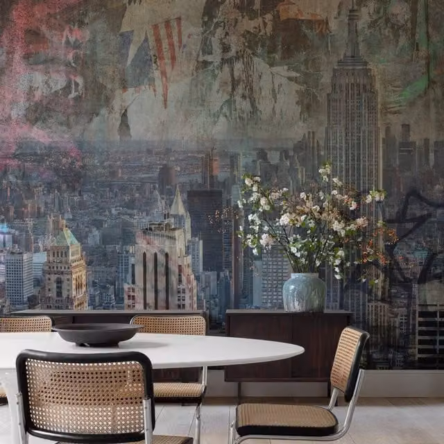 Grandeco New York City Vintage Textured Wallpaper Mural, Multicolour and Black, W: 280 cm, H: 280 cm