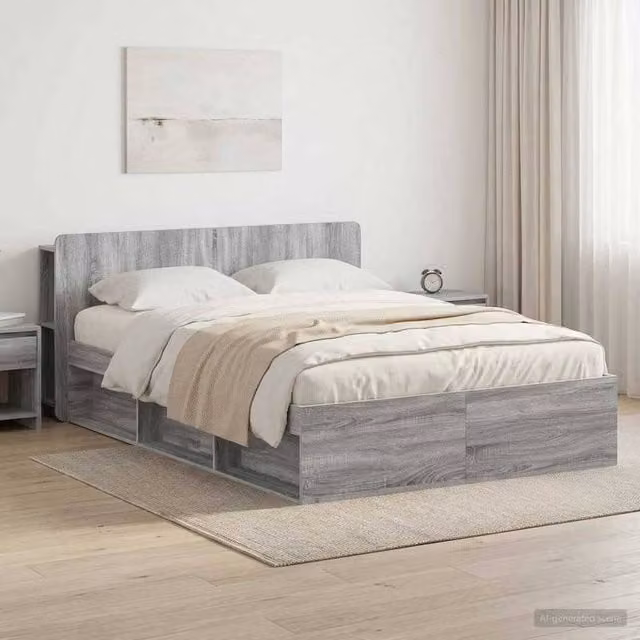 Berkfield Home Modern Bed Frame with Storage Drawers in Grey Engineered Wood, W/D/H: 150 x 200 cm