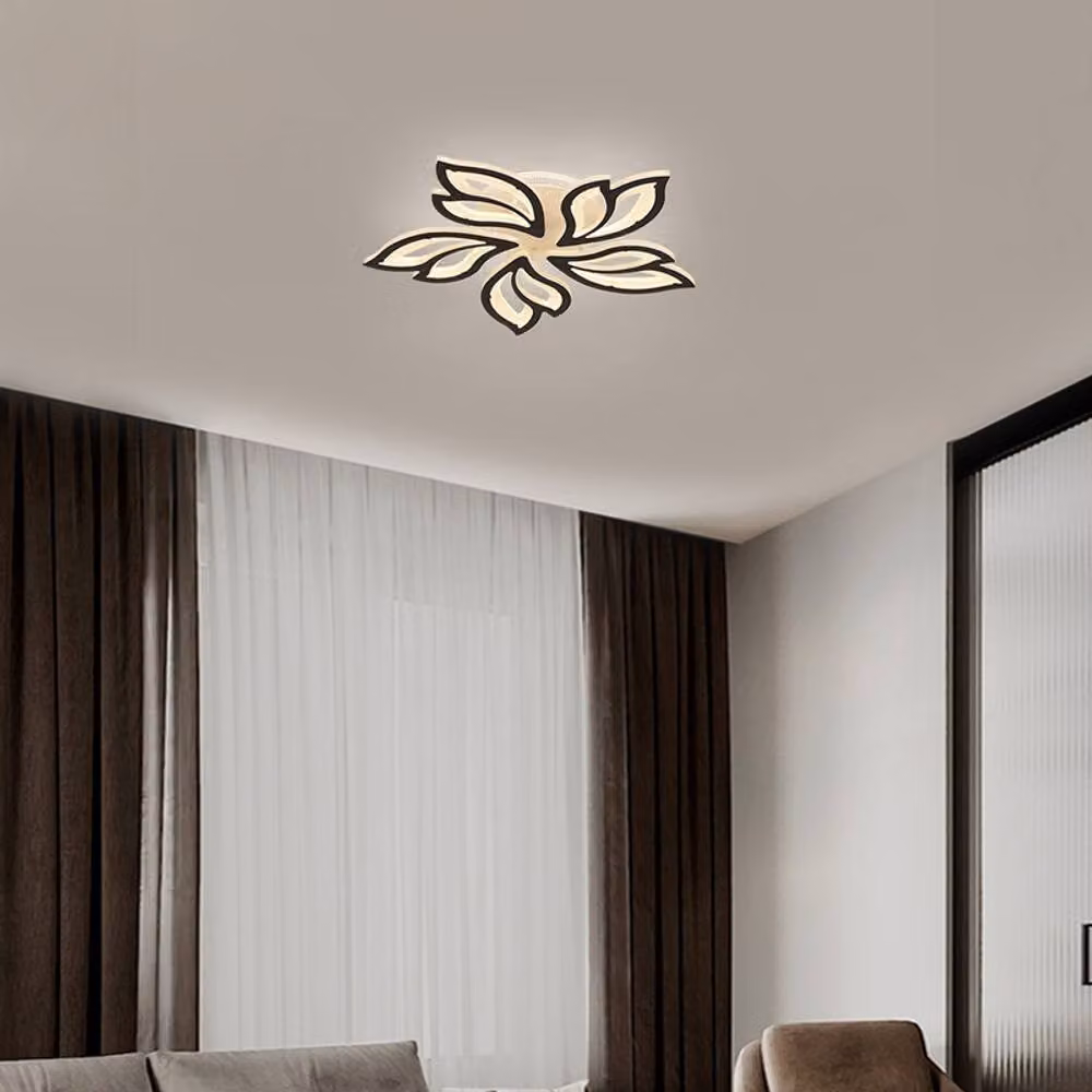 NIVOR Modern Black Dimmable LED Ceiling Light with Remote Control, 60W Organic Leaf Design – 4