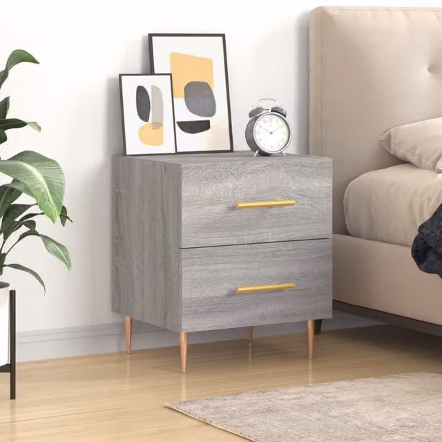 Berkfield Home Grey Sonoma Bedside Cabinet in Engineered Wood W/D/H: 40 x 35 x 47.5 cm