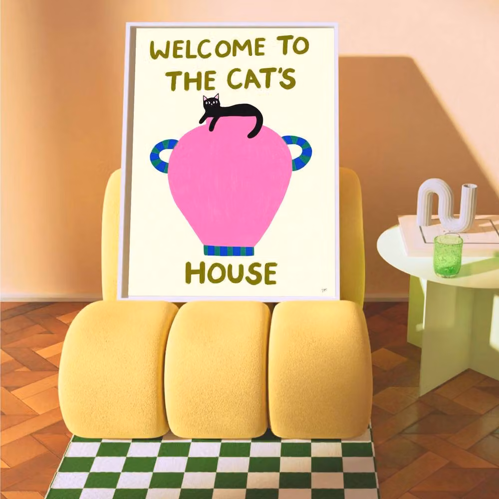 The Paper Tail Welcome To The Cat's House Multicolour Paper Poster, H 29.7 cm x W 21.0 cm – 2