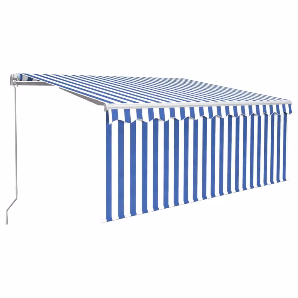Berkfield Home Manual Retractable Awning with Blind, Blue and White, W: 350 cm, D: 250 cm – 2