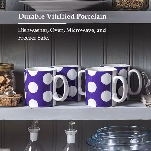 WM Bartleet & Sons 1750 Set of 4 Porcelain Mugs, 568ml, White and Purple Dotted – 5