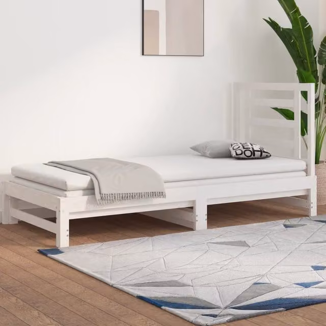 Berkfield Home White Lacquered Solid Pine Pull-out Day Bed, W/D/H: 180 x 200 x 90 cm