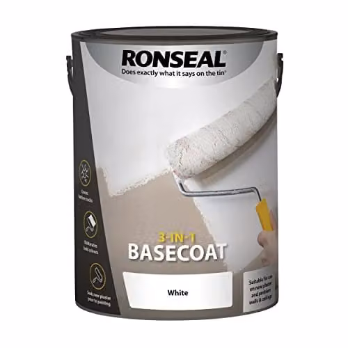 Ronseal 3-in-1 Quick Drying Plaster Basecoat Paint, White, 5 l