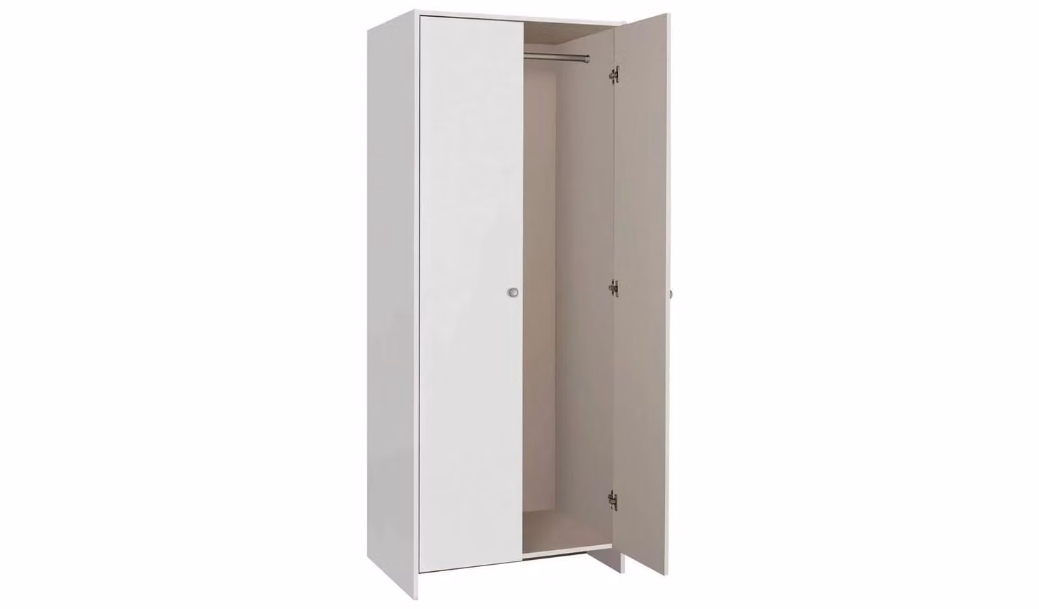 Seville 2 Door Wardrobe in White Matt Finish with Hanging Rod for Bedroom Storage