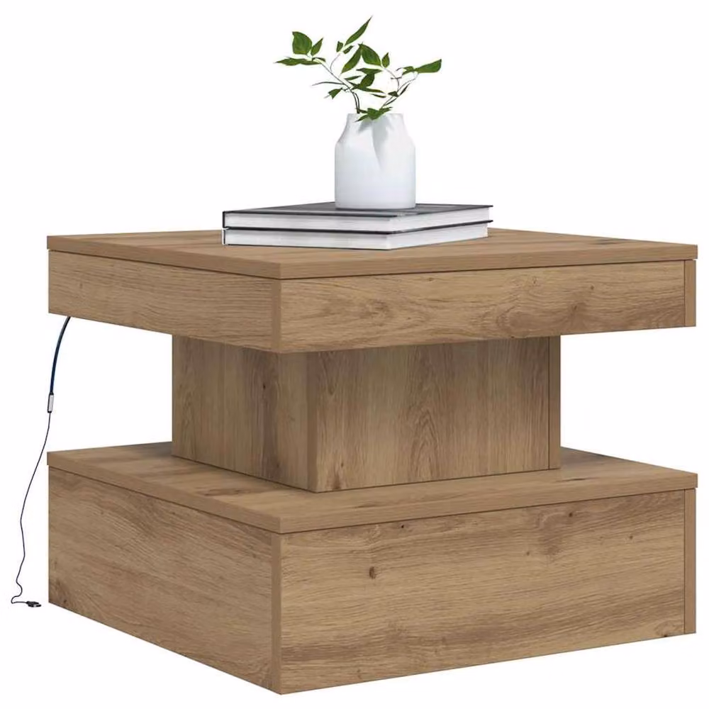 Berkfield Home Modern Square Coffee Table with LED Lights in Artisan Oak Brown, W/D/H: 50 x 50 x 40 cm – 5