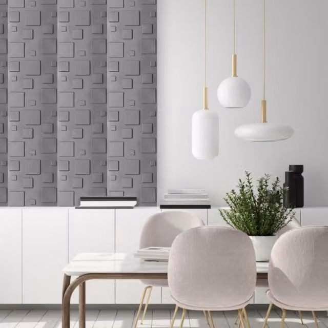 Novecrafto 3D Blocks Design PVC Wall Panels in Silver and Grey, 6 Sheets, W/D/H: 50 x 50 x 50 cm