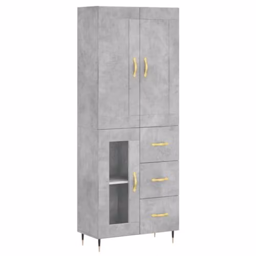 vidaXL Modern Highboard in Concrete Grey with Hinged Doors, W/D/H: 69.5 x 34 x 180 cm
