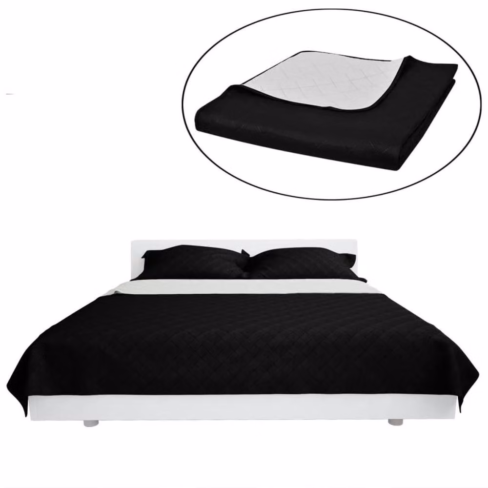 Berkfield Home Reversible Double-sided Quilted Bedspread in Black and White, W: 230 cm, D: 260 cm – 3