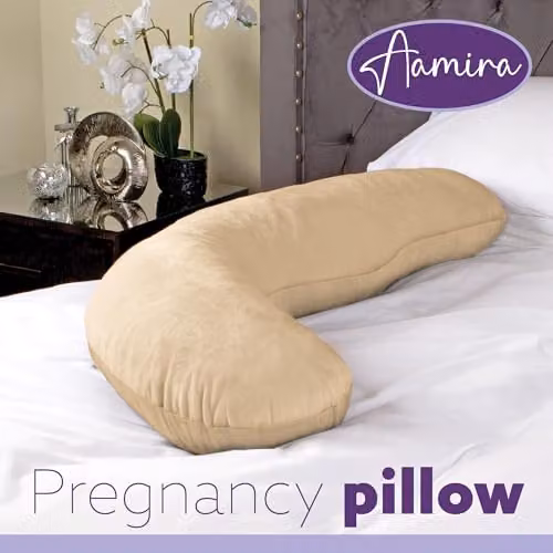 Aamira L Shaped Pregnancy Maternity Pillow in Beige Memory Foam with Velvet Cover, W/D/H: 145 x 25 x 25 cm – 8