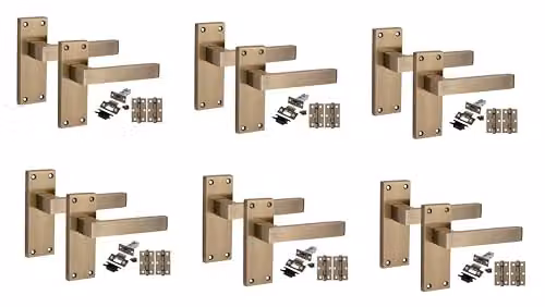 Golden Grace Victorian Scroll Latch Door Handles in Antique Brass, 6 Sets