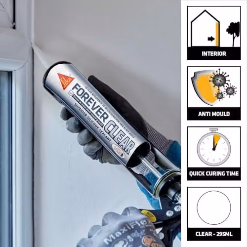 Sika Forever Clear Mould Resistant Silicone Sealant, Transparent or White, 295ml – 2