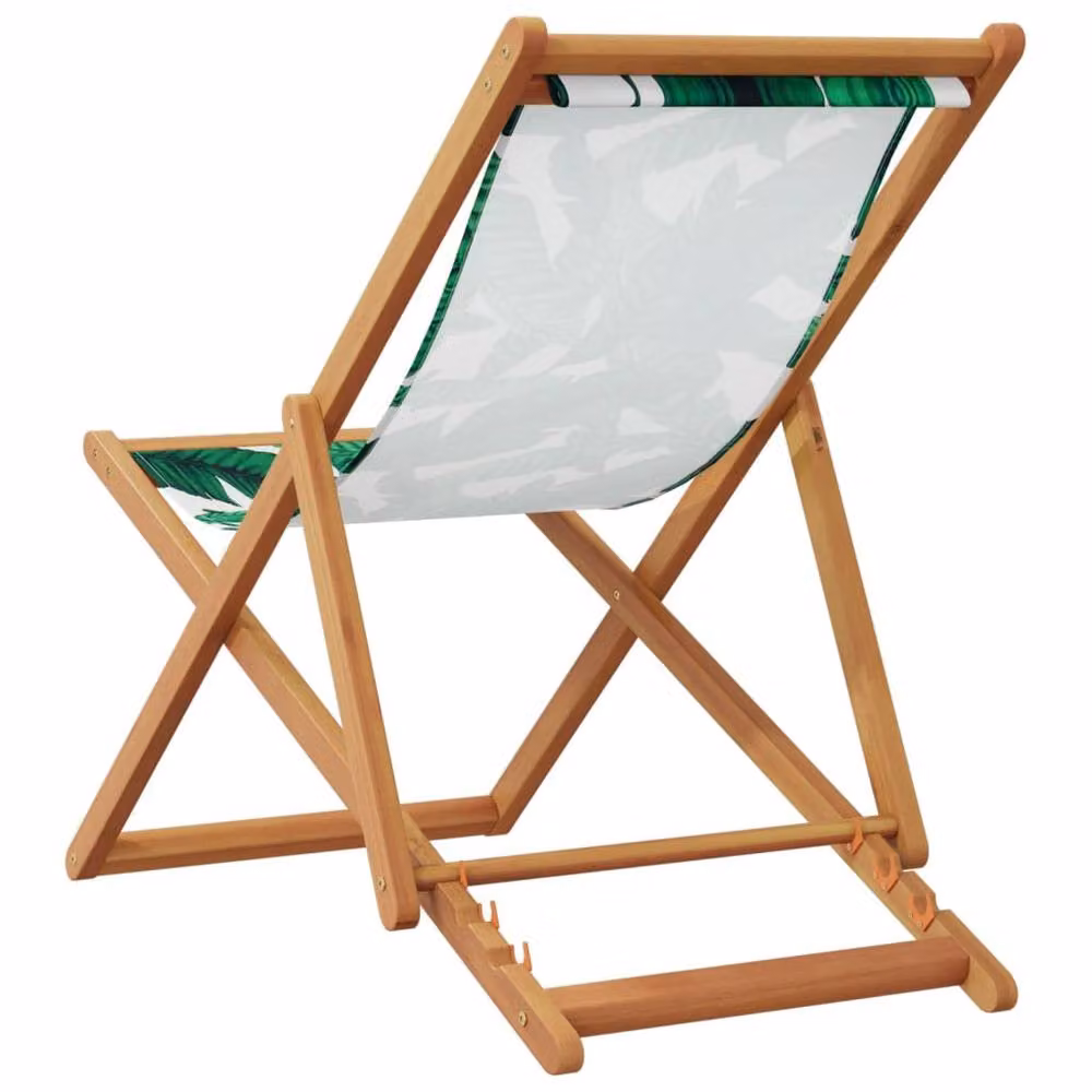 Berkfield Home Beautiful Set of 2 Folding Beach Chairs in Green with Leaf Pattern Fabric and Treated Hardwood – 3