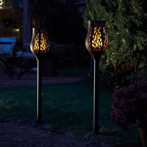 mysmartbuy Battery Powered Grey Metal Tulip Torch Weatherproof Outdoor Garden Flame Effect LED Stake Light with Timer and Remote, H 91.5 cm x Diameter: 15 cm – 2