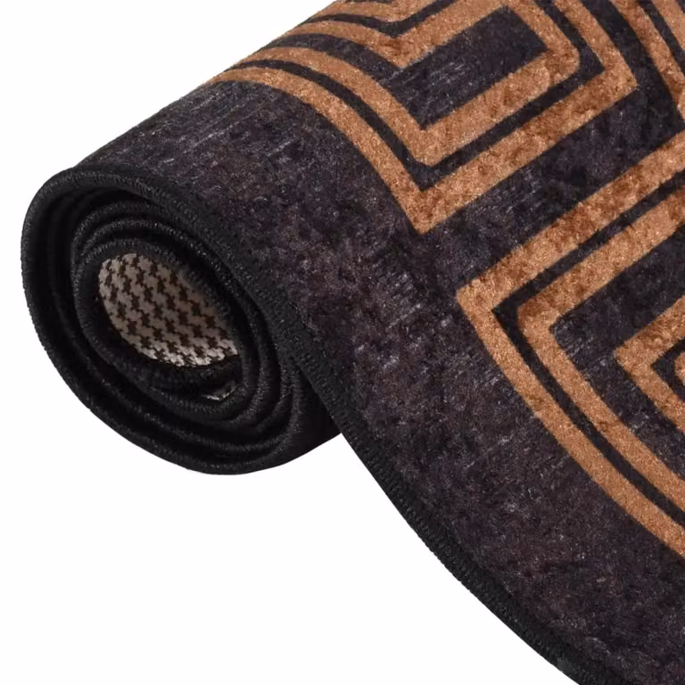 Berkfield Home Washable Anti Slip Geometric Rug in Black and Gold, W: 80 cm, L: 300 cm