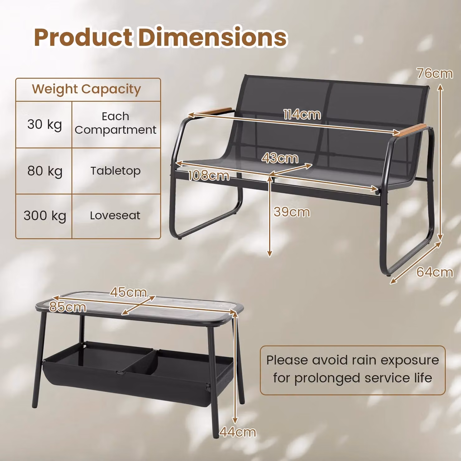 Gymax 2-Piece Outdoor Loveseat and Coffee Table Set in Black with Storage Armrests and Cushions – 3